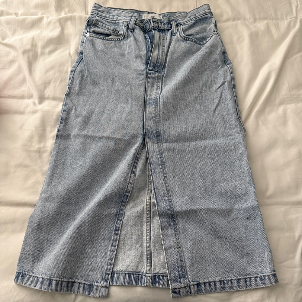 Mango Light Blue Denim Midi Skirt